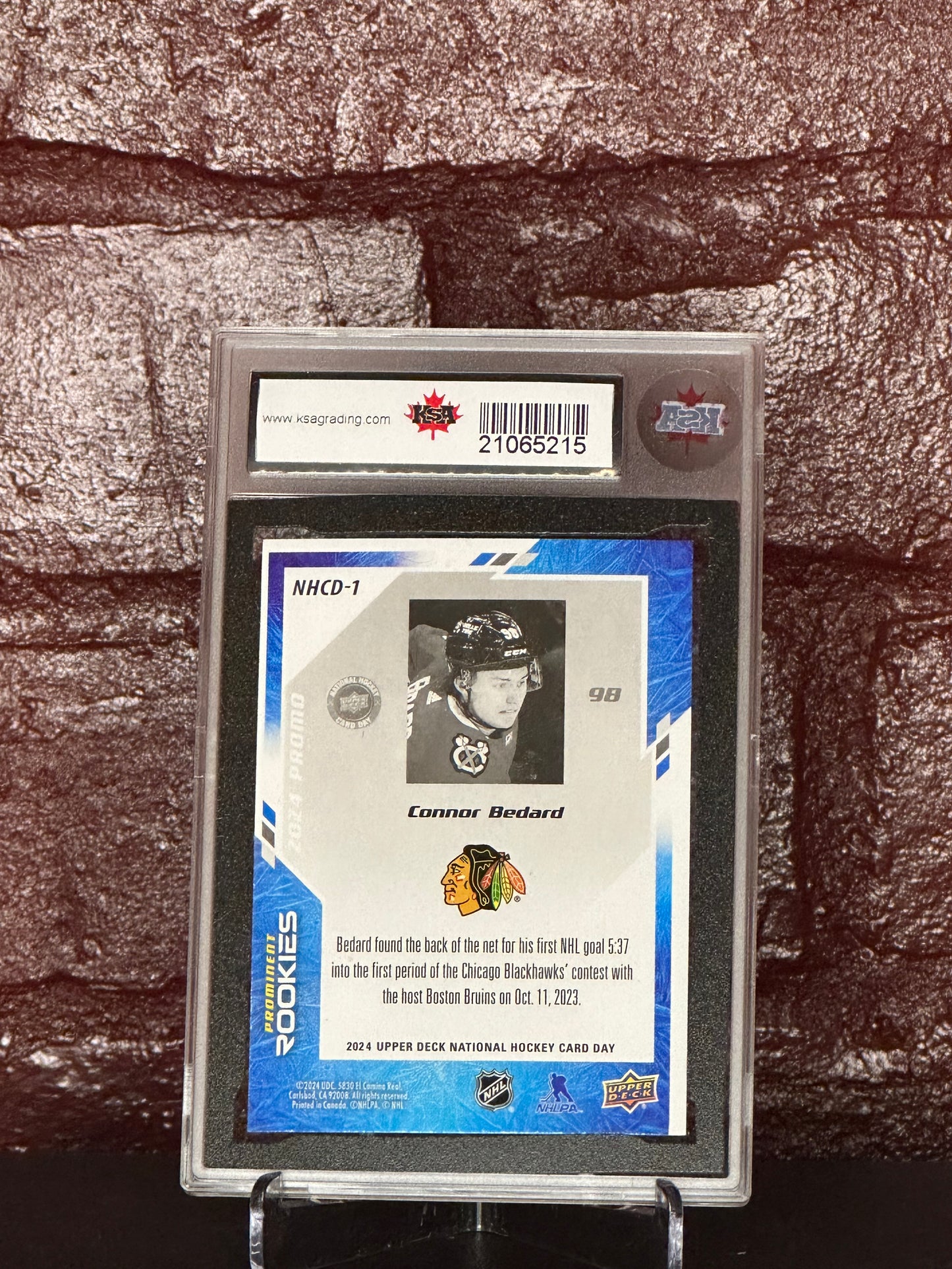 2023-24 U.D, CONNOR BEDARD, NATL. CARD DAY, #1, ROOKIE CARD, KSA 9.5 NGM