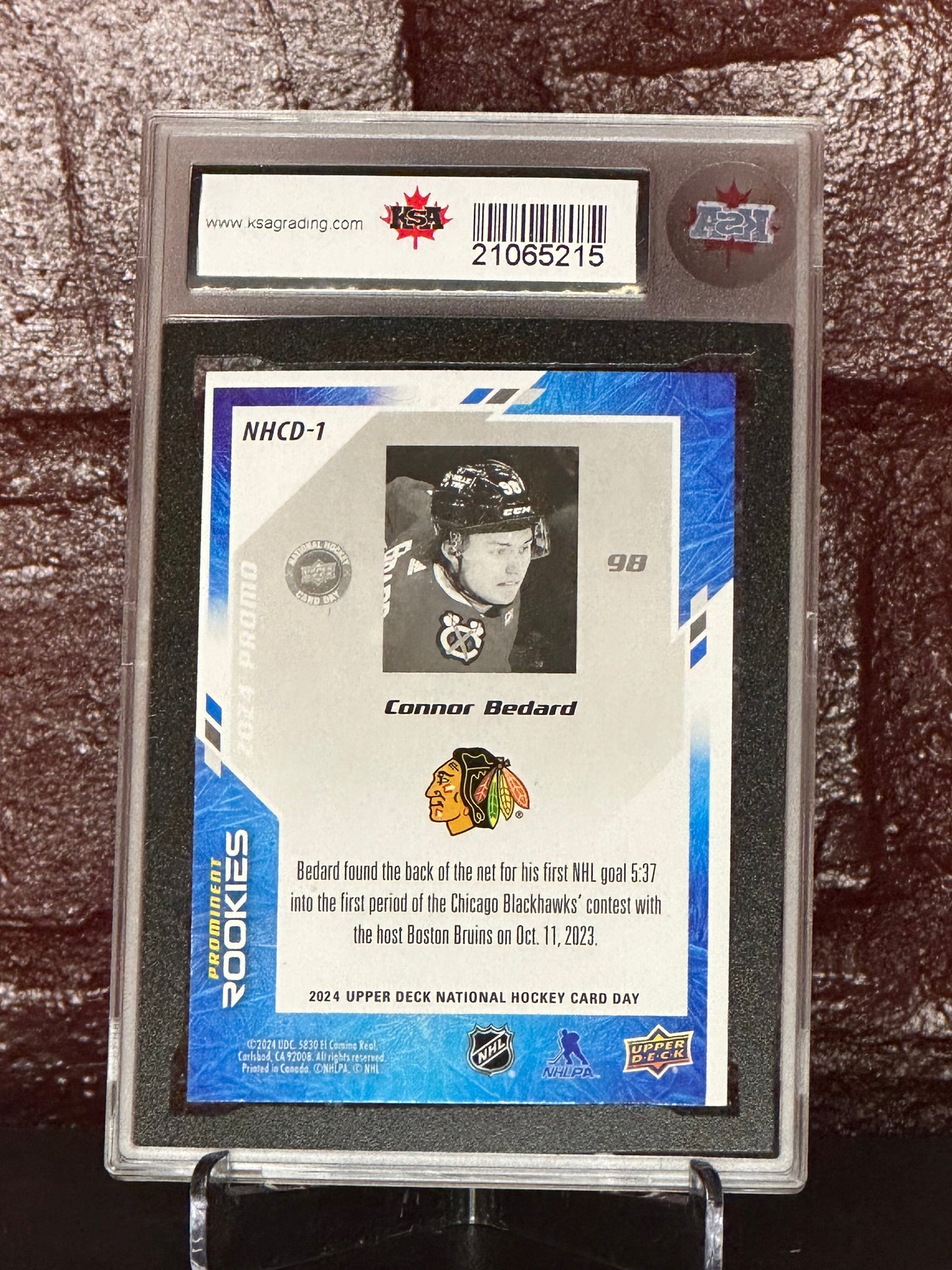 2023-24 U.D, CONNOR BEDARD, NATL. CARD DAY, #1, ROOKIE CARD, KSA 9.5 NGM