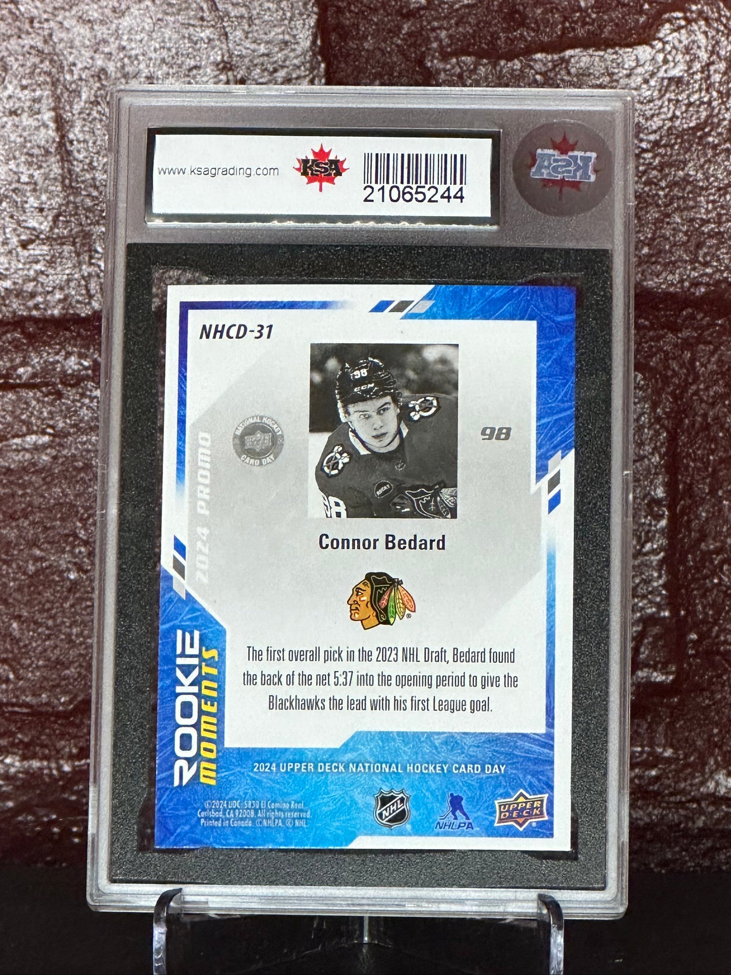 2023-24 U.D. CONNOR BEDARD, NATL. CARD DAY, #31, ROOKIE CARD, KSA 9.5 NGM
