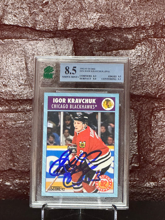 1992-93 SCORE, IGOR KRAVCHUCK TOP PROSPECT, AUTO, #454, MNT 8.5