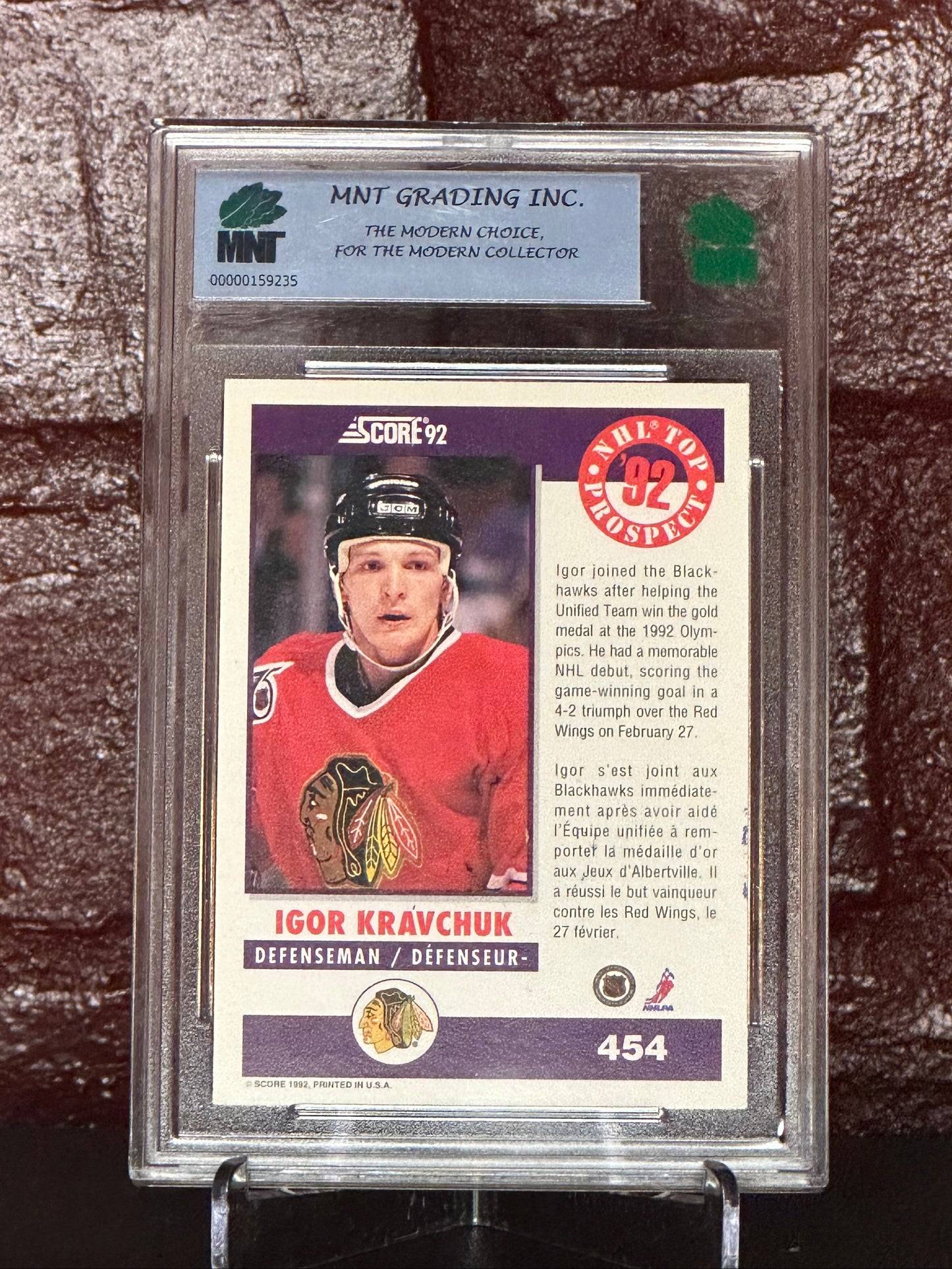 1992-93 SCORE, IGOR KRAVCHUCK TOP PROSPECT, AUTO, #454, MNT 8.5