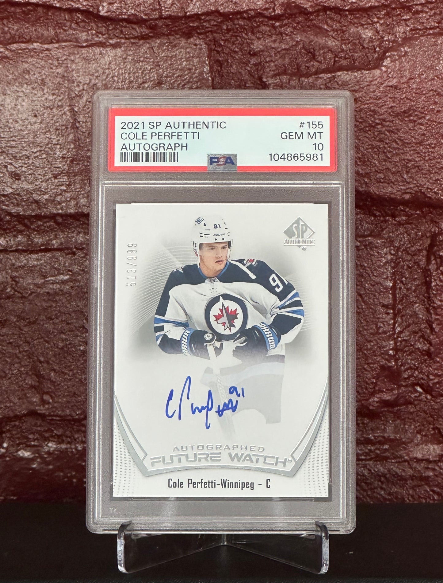 2021 SP AUTHENTIC, COLE PERFETTI,  AUTO, 513/999, #155, PSA 10 GEM MINT