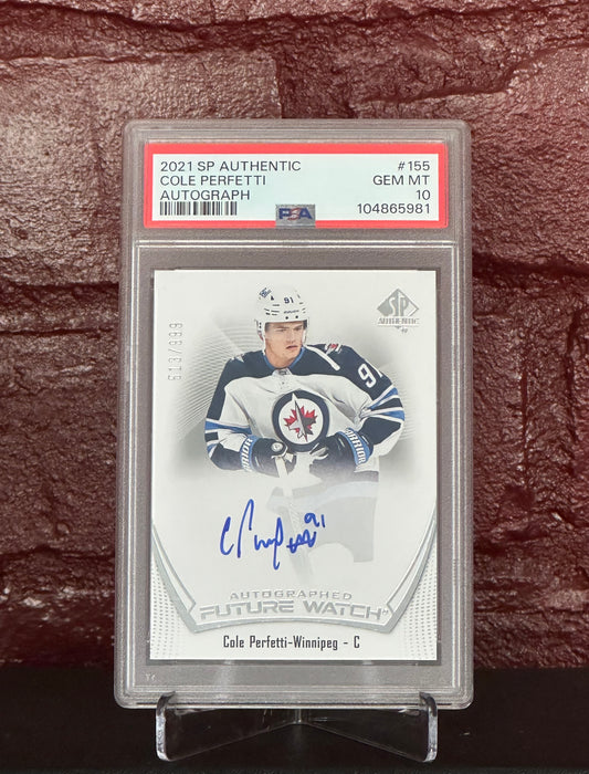 2021 SP AUTHENTIC, COLE PERFETTI,  AUTO, 513/999, #155, PSA 10 GEM MINT