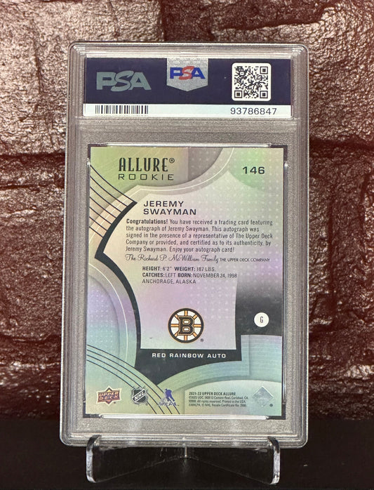 JEREMY SWAYMAN 2021 UD ALLURE RED RAINBOW-AUTOGRAPH #146, PSA 10 GEM MT