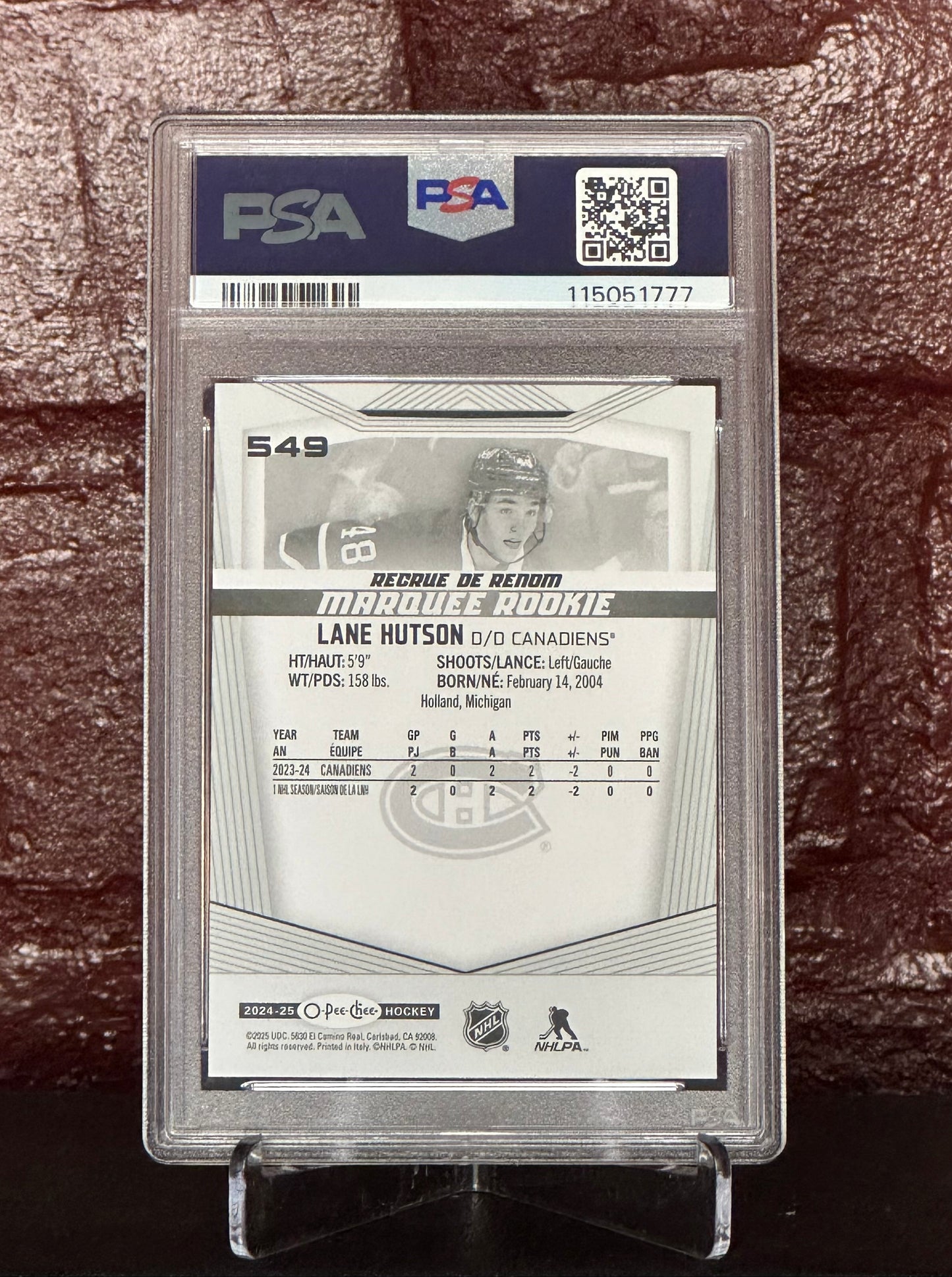 LANE HUTSON 2024 OPC MARQUEE ROOKIE #549, PSA 10