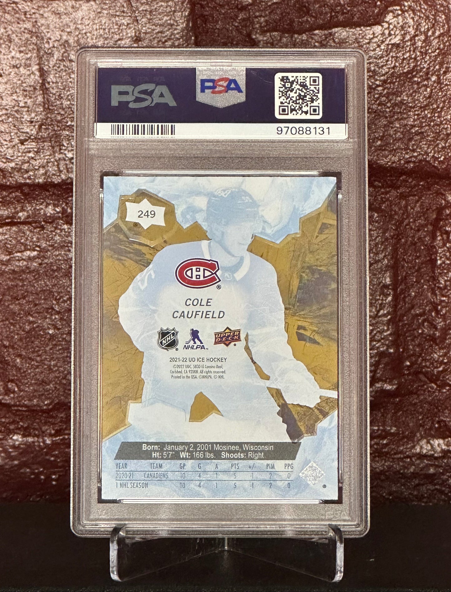 COLE CAUFIELD 2021 UD ICE GOLD 08/25, #249, PSA 9 MINT