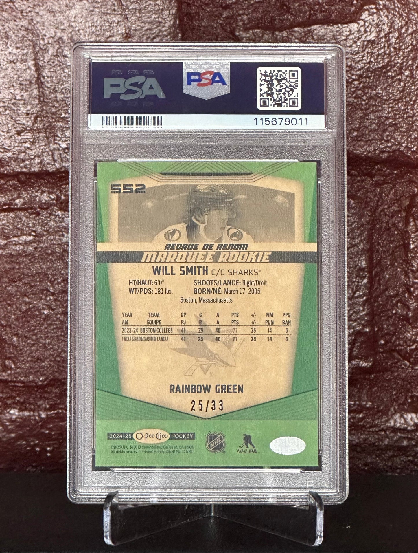 Will Smith 2024 OPC Rainbow Green 25/33 #552, PSA 9 MNT