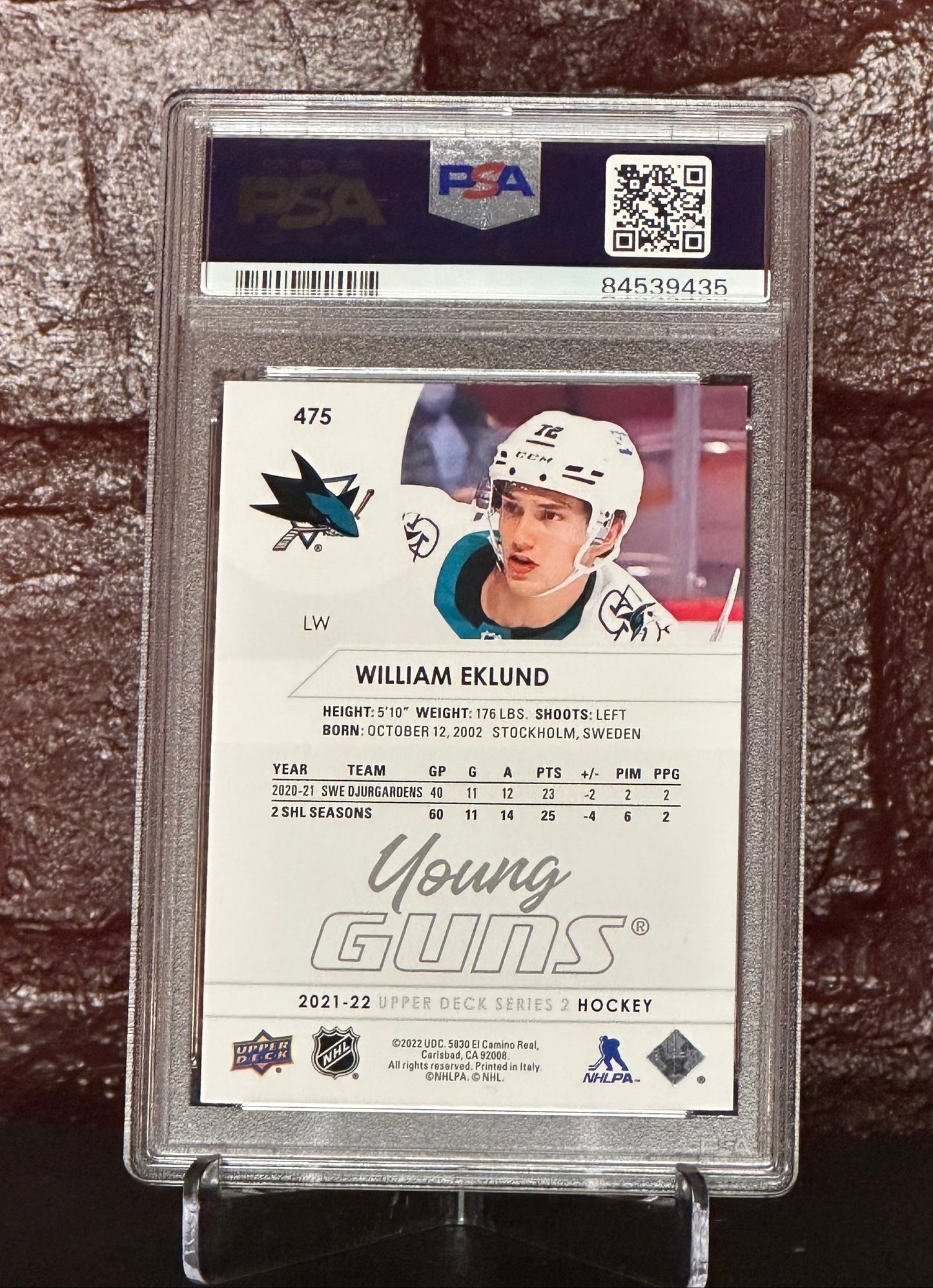 William Eklund 2021 UD Young Guns #475, PSA 9 MINT