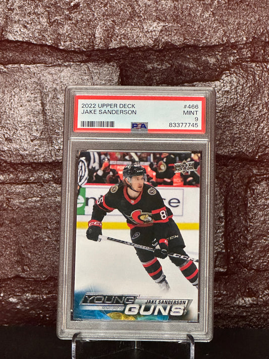 2022 UD JAKE SANDERON, YOUNG GUNS, #466, PSA 9 MINT