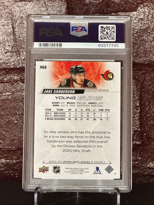 2022 UD JAKE SANDERON, YOUNG GUNS, #466, PSA 9 MINT