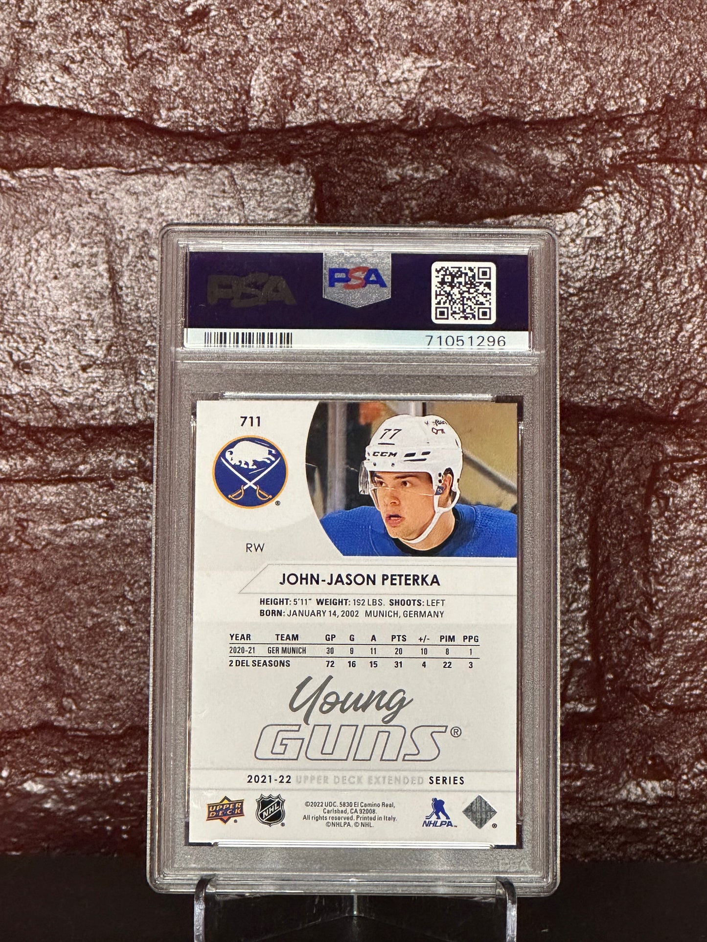 2021 UD, JOHN-JASON PETERKA, YOUNG GUNS, #711, PSA 10 GEM MT