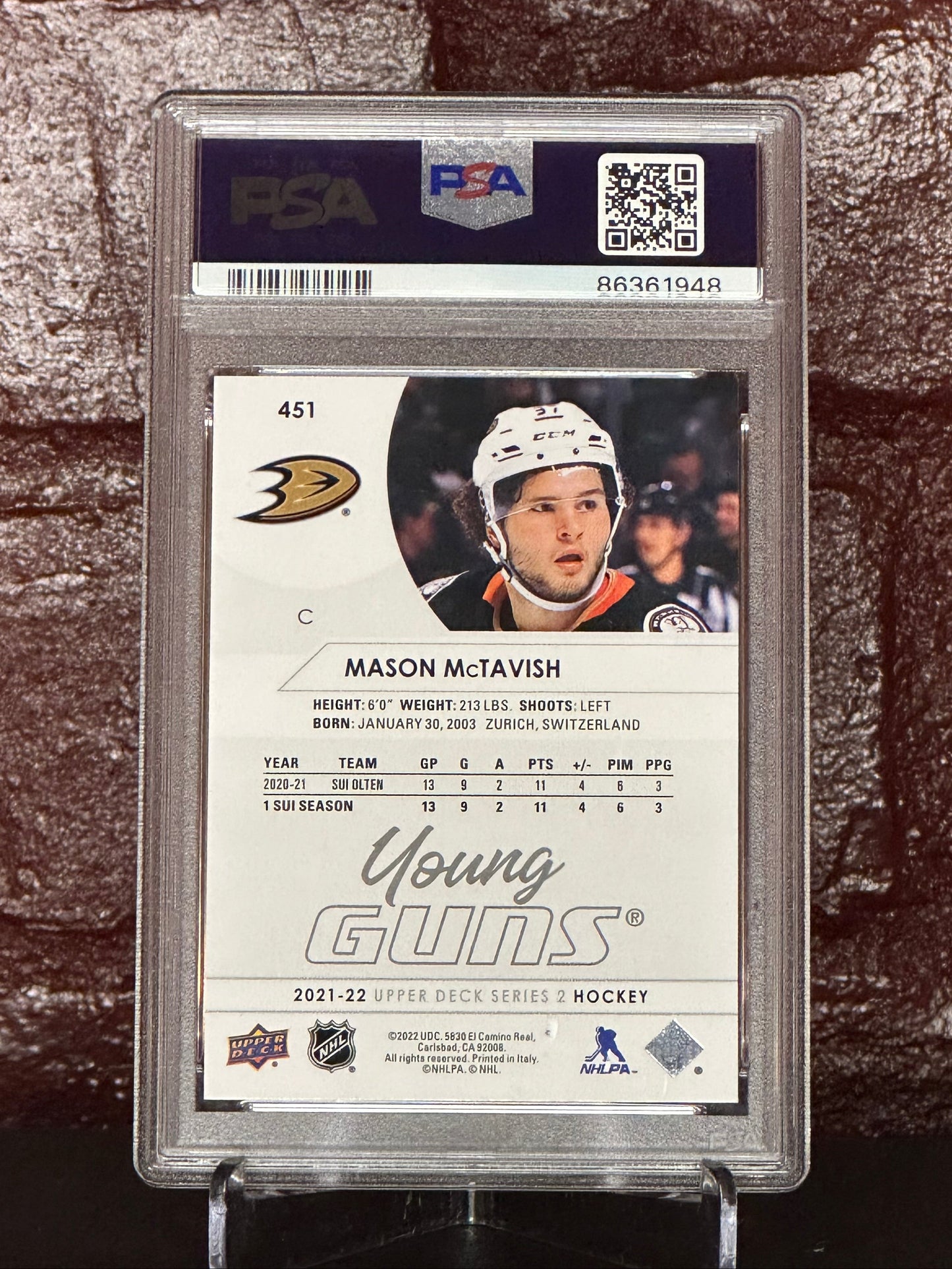 2021 UPPER DECK, MASON McTAVISH, YOUNG GUNS, #451, MINT, PSA 9