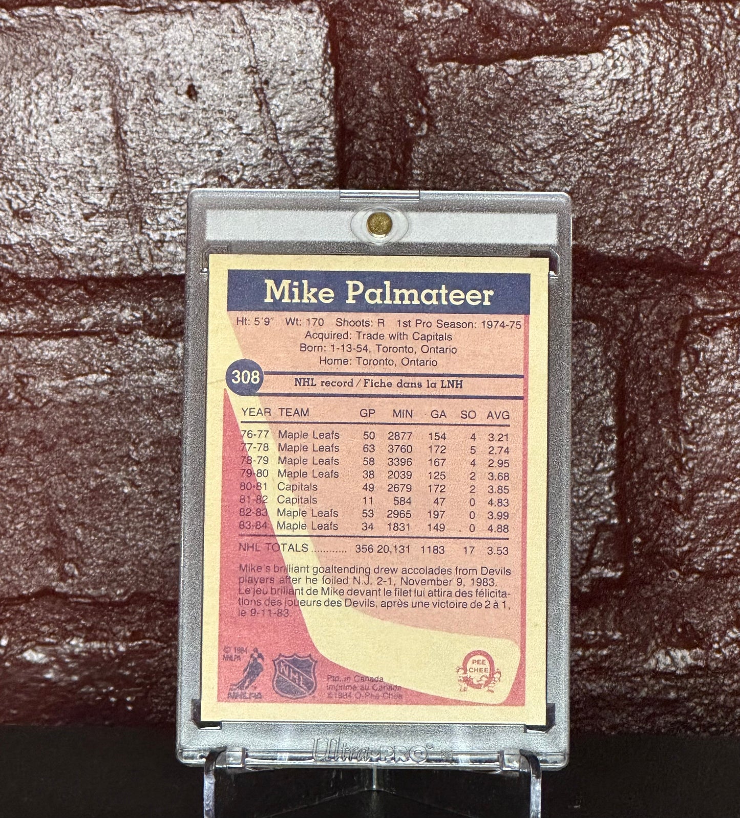 1984-85 OPC MIKE PALMATEER, #308, GEM MINT