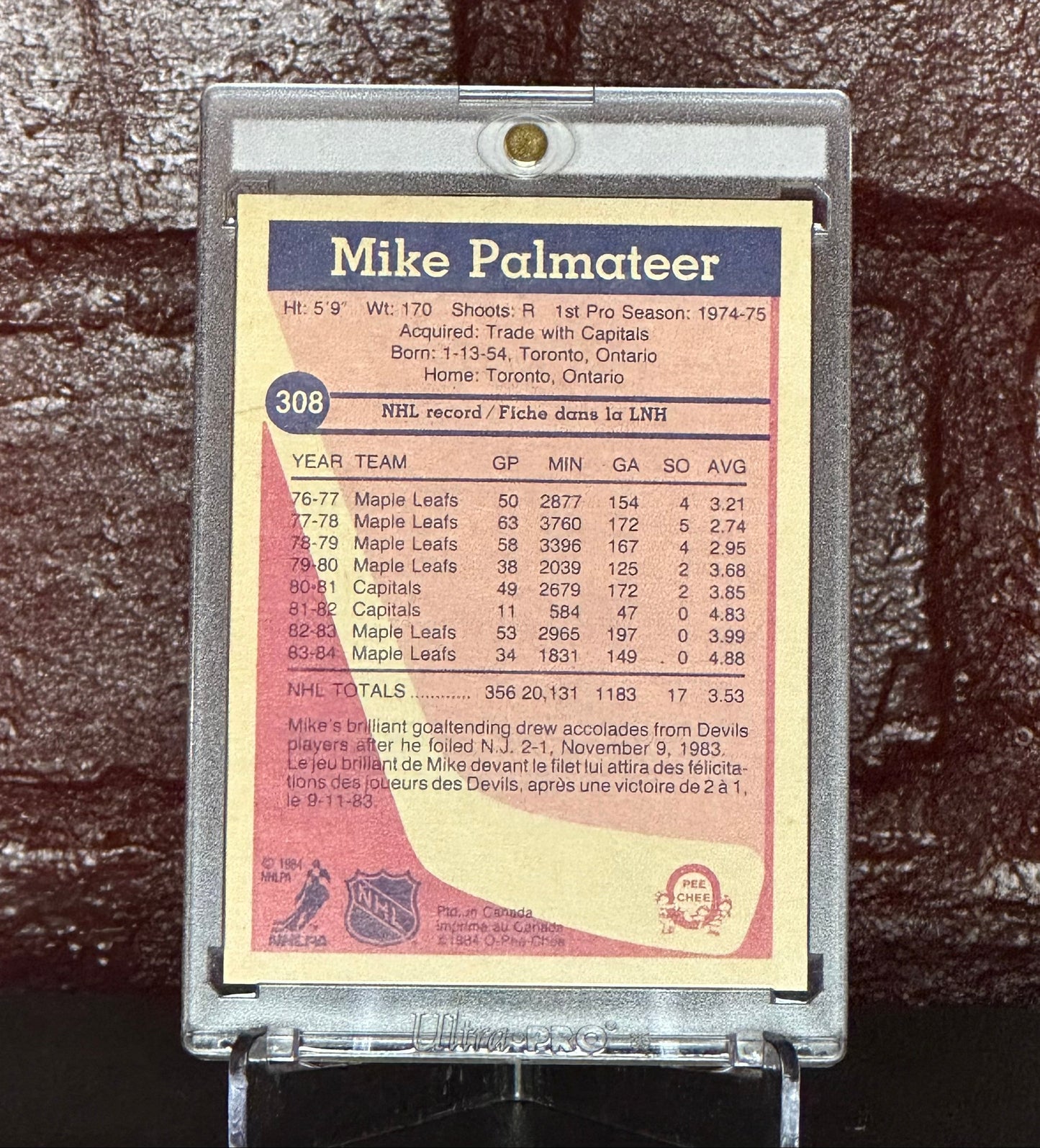 1984-85 OPC MIKE PALMATEER, #308, GEM MINT