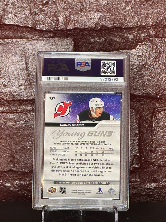 2023 UD, SIMON NEMEC, YOUNG GUNS, #727, PSA 9 MINT