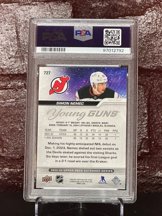 2023 UD, SIMON NEMEC, YOUNG GUNS, #727, PSA 9 MINT