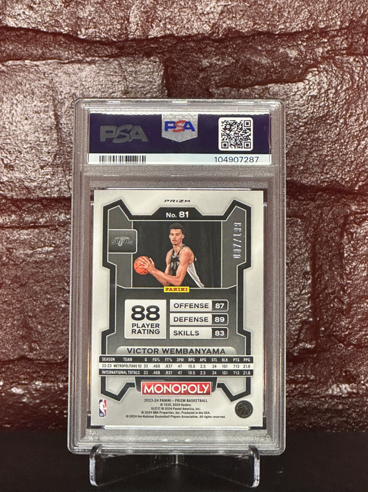 2023 PRIZM MONOPOLY, VICTOR WEMBAMY AMA, LIGHT BLUE, #81, PSA 9 MINT