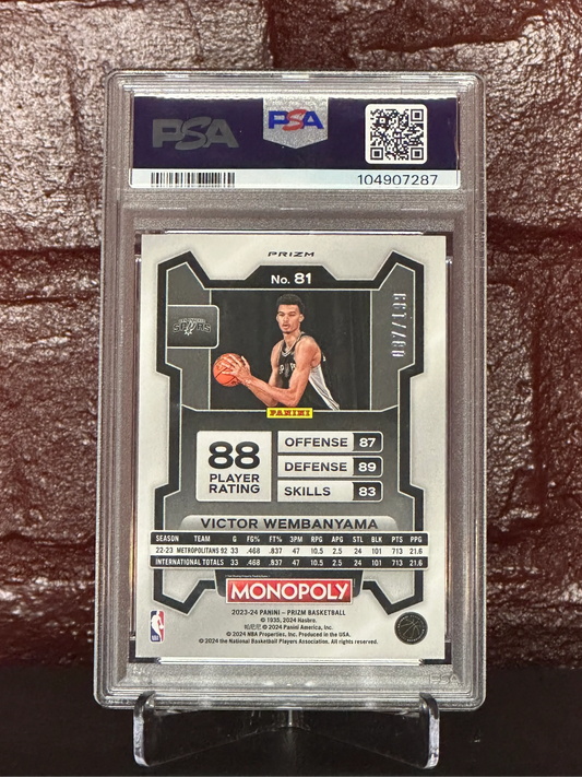 2023 PRIZM MONOPOLY, VICTOR WEMBAMY AMA, LIGHT BLUE, #81, PSA 9 MINT