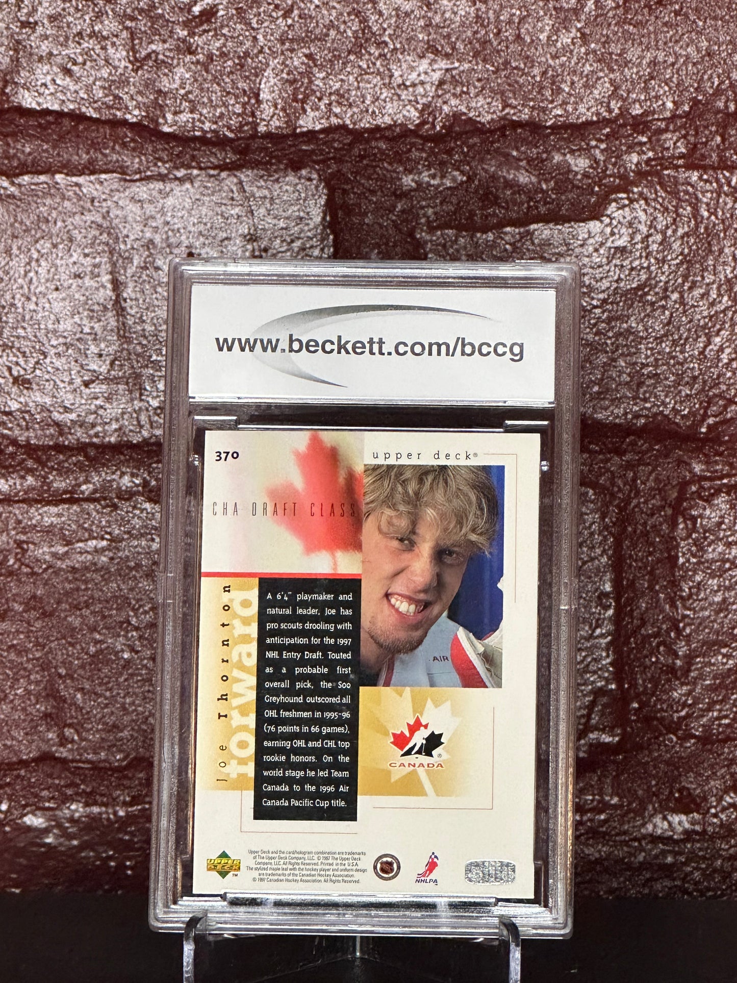 1996-97 UPPER DECK, JOE THORNTON, # 370, CHA DRAFT CLASS, BCCG 10 MINT