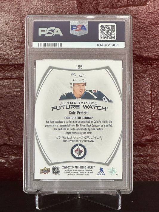 2021 SP AUTHENTIC, COLE PERFETTI, AUTO, 513/999, #155, PSA 10 GEM MINT
