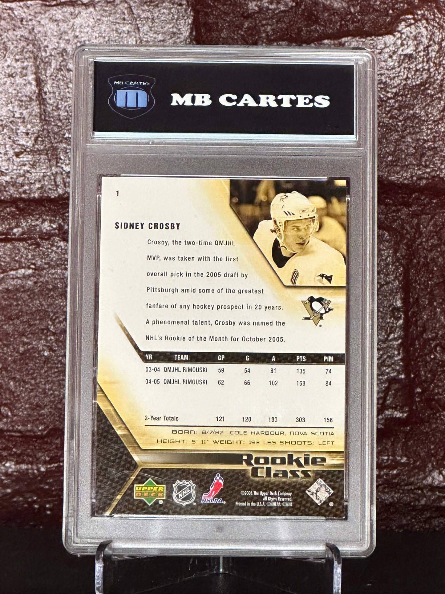 2005-06 U.D SIDNEY CROSBY, ROOKIE CLASS, #1 MGB 9 MINT