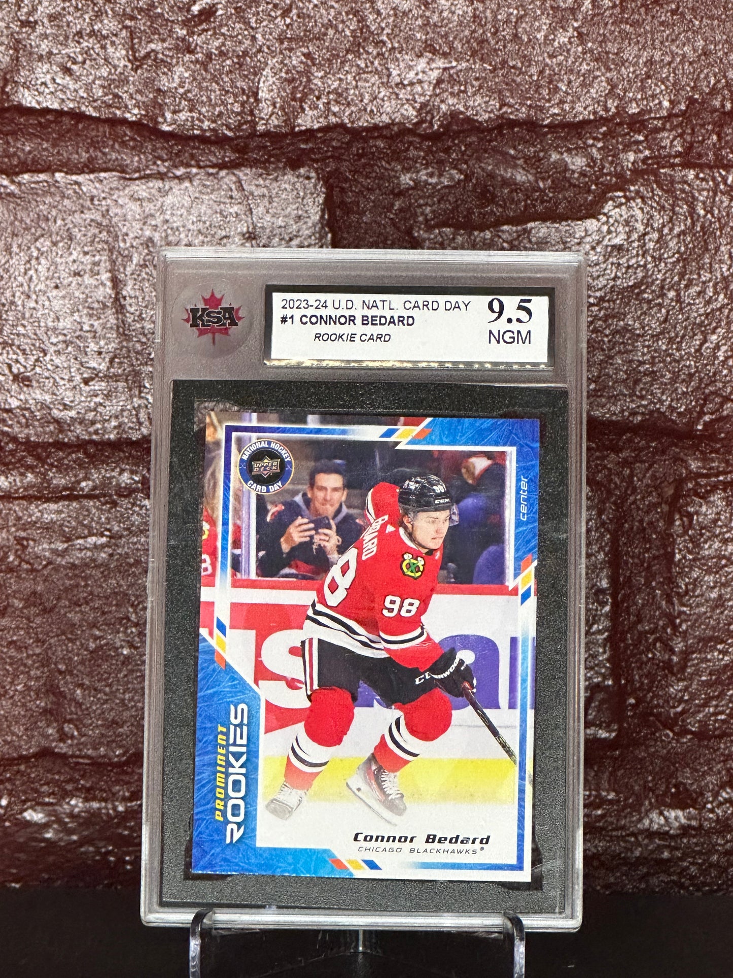 2023-24 U.D, CONNOR BEDARD, NATL. CARD DAY, #1, ROOKIE CARD, KSA 9.5 NGM