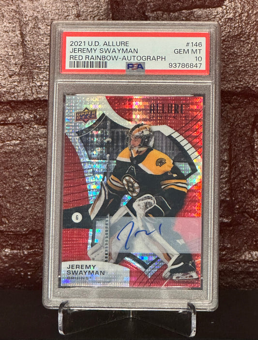 JEREMY SWAYMAN 2021 UD ALLURE RED RAINBOW-AUTOGRAPH #146, PSA 10 GEM MT