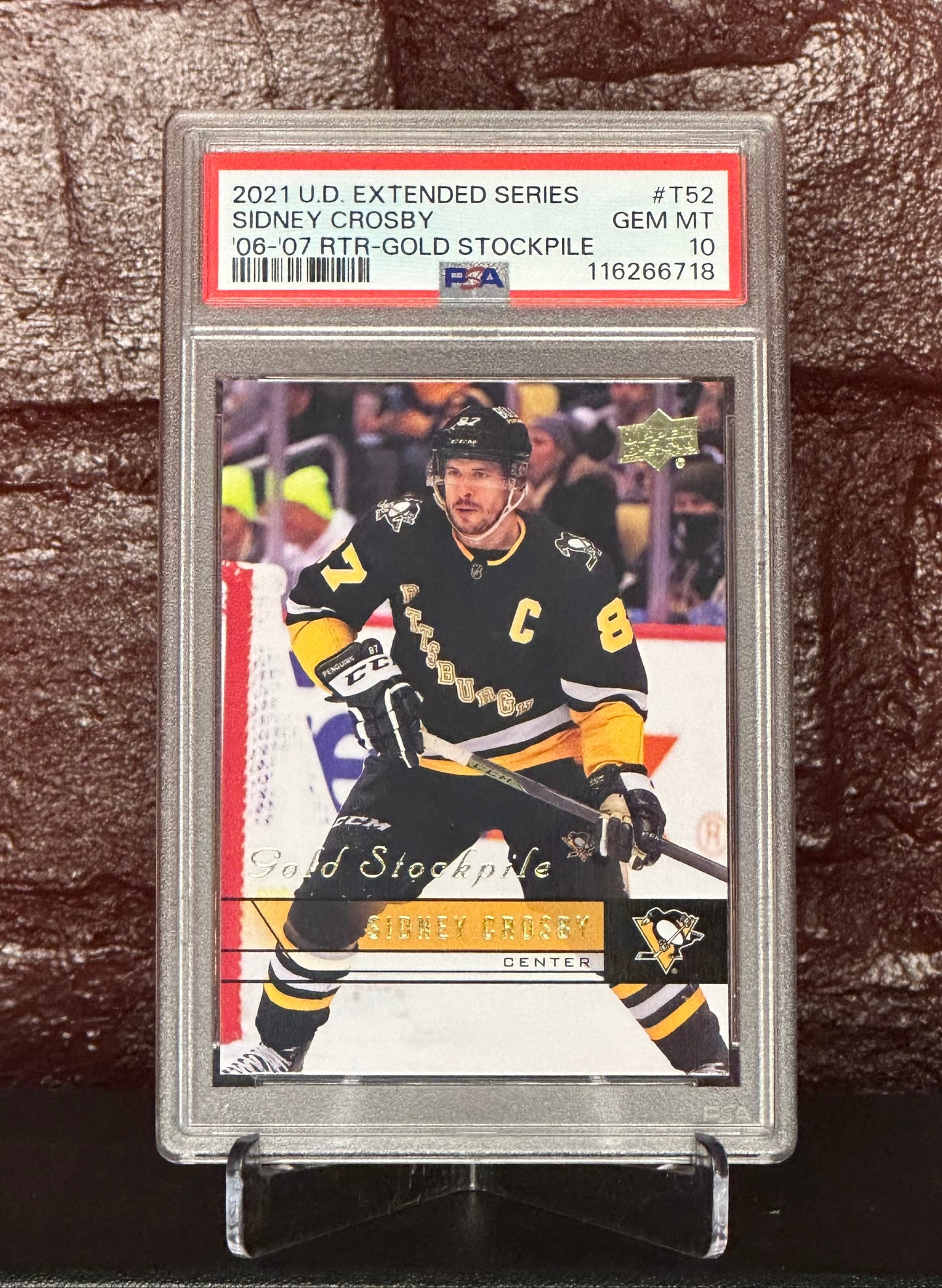 Sidney Crosby 2021 UD Extended Series 06-07 RTR-Gold Stockpile #T52, Psa 10 GEM MT