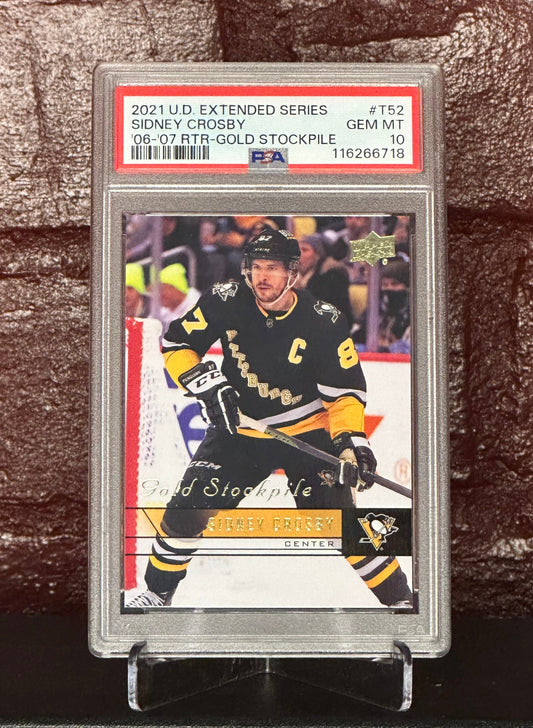 Sidney Crosby 2021 UD Extended Series 06-07 RTR-Gold Stockpile #T52, Psa 10 GEM MT