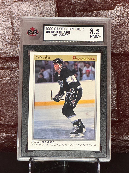 Rob Blake 1990-91 OPC Premier #6 Rookie Card, KSA 8.5 NMM+