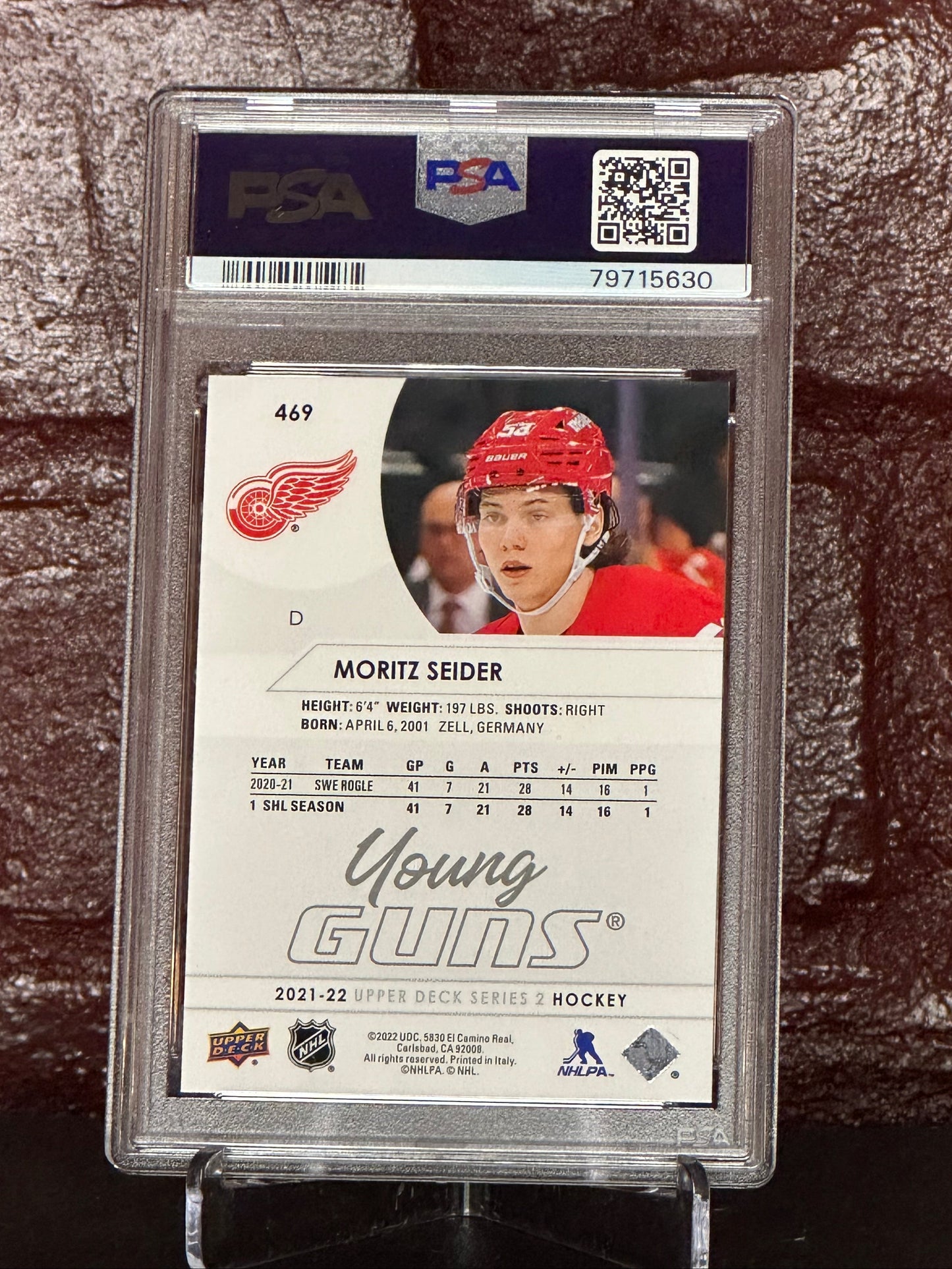 Moritz Seider 2021 UD  Young Guns #469, PSA 9 MINT
