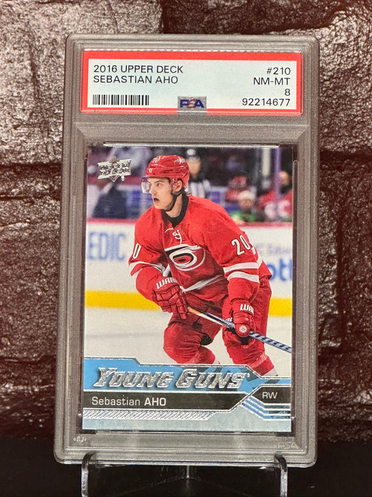 Sebastian Aho 2016 UD Young Guns #210, PSA 8 NM-MT