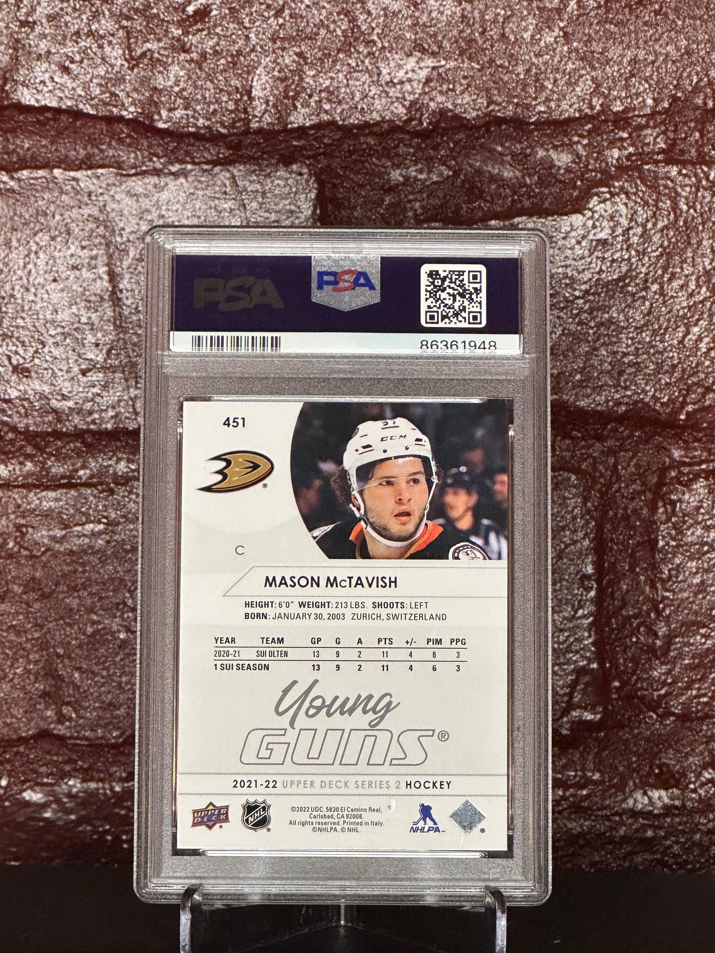 2021 UPPER DECK, MASON McTAVISH, YOUNG GUNS, #451, MINT, PSA 9