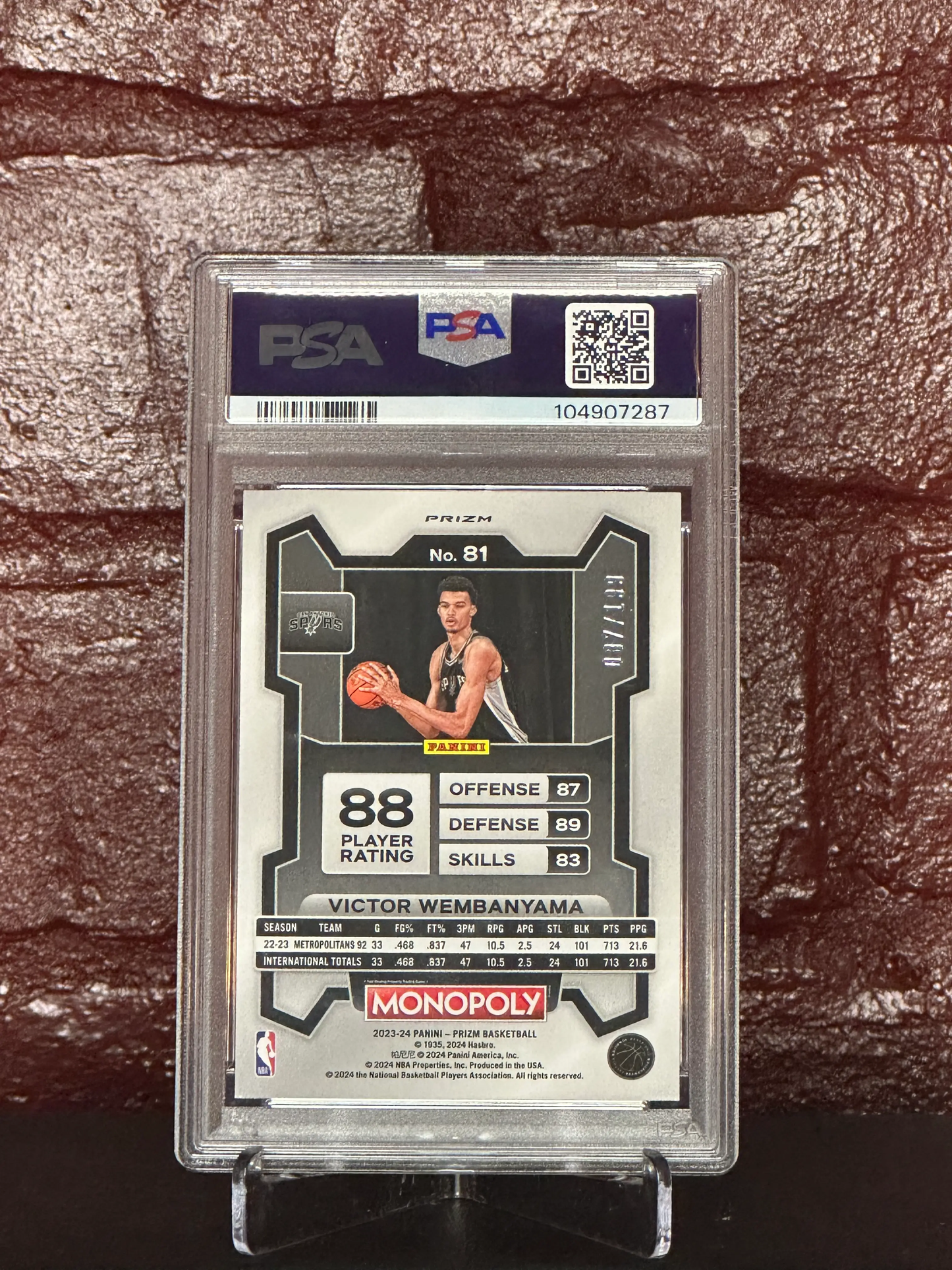 2023 PRIZM MONOPOLY, VICTOR WEMBAMY AMA, LIGHT BLUE, #81, PSA 9 MINT