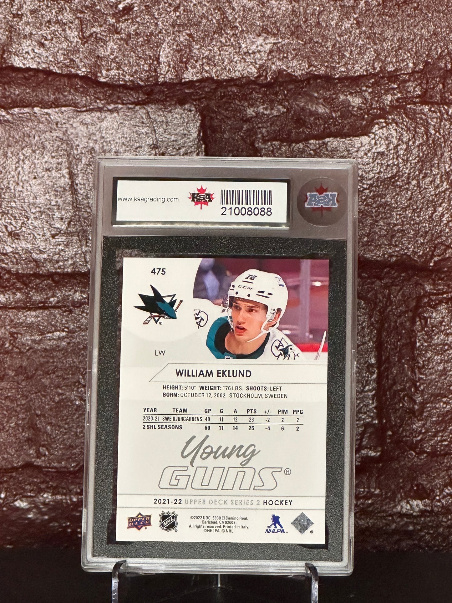 2021-22 UPPER DECK, WILLIAM EKLUND, YOUNG GUNS, #475, KSA 8.5 NMM